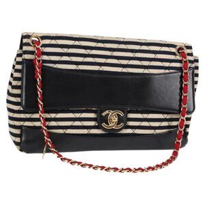 CHANEL Matelasse Chain Shoulder Bag cotton Black Gold